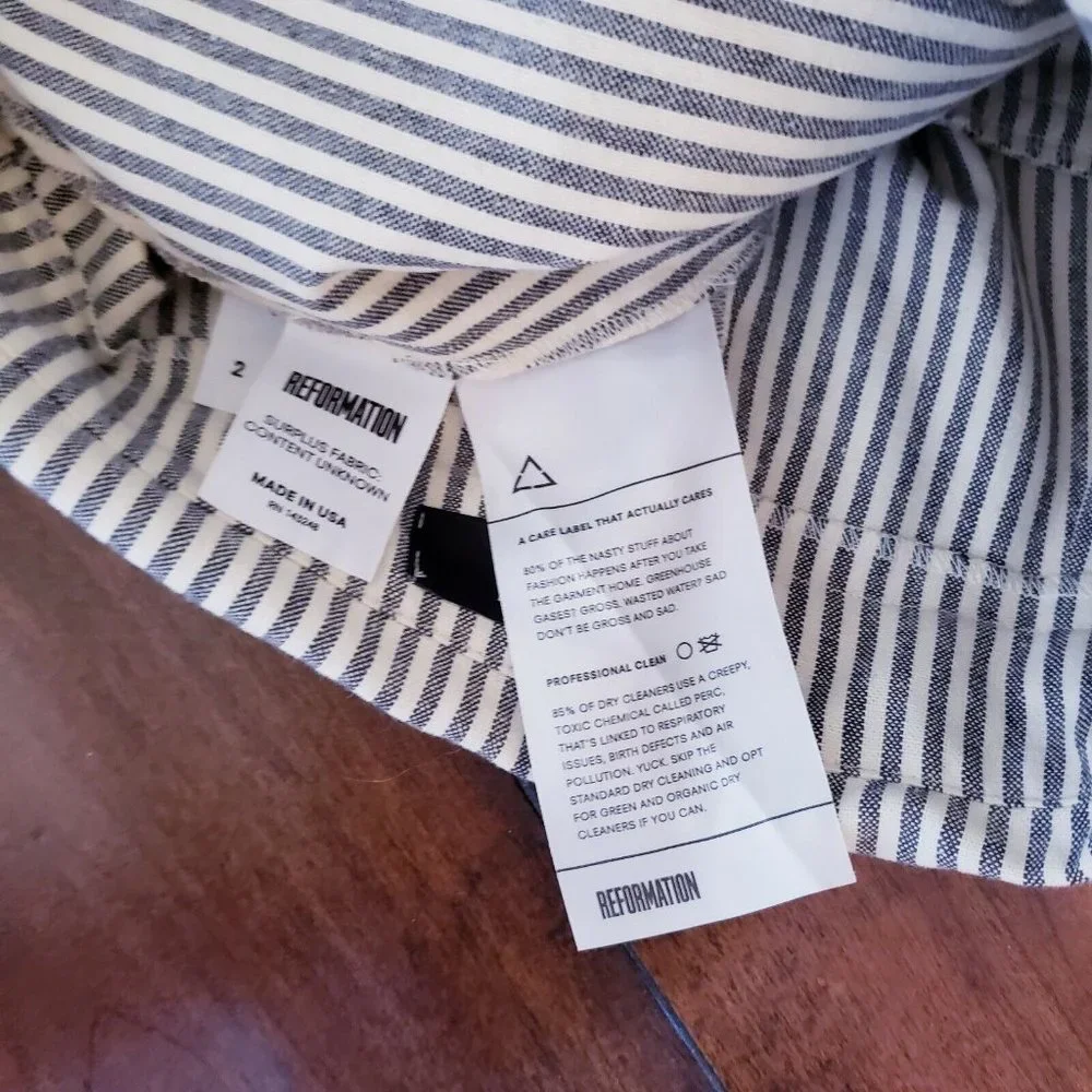 Reformation Striped Fisher High Waisted Paper bag Pants Size 2